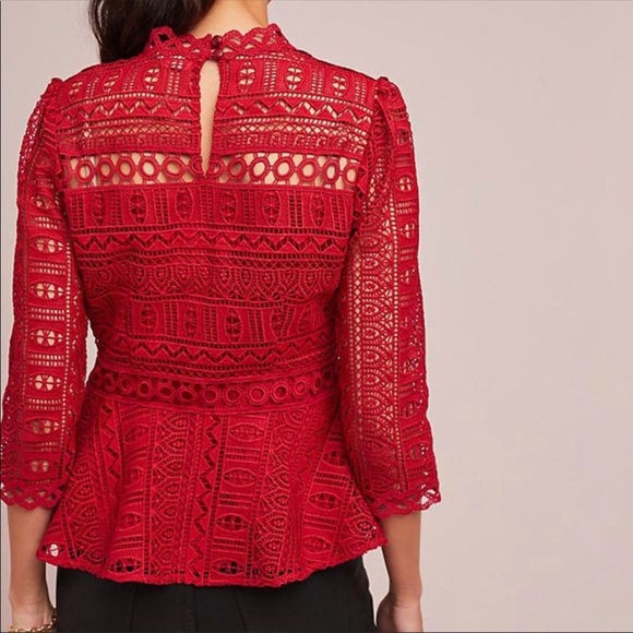 Anthropologie Moulinette Souers red lace peplum 2 - Picture 3 of 5